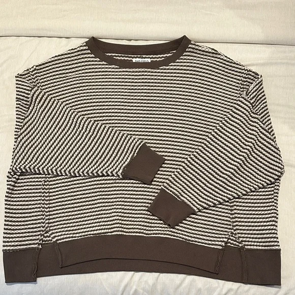 American Eagle Outfitters Brown and White Striped Crewneck Sweater - Picture 1 of 4